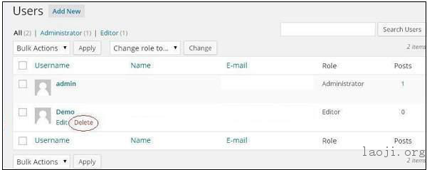 WordPress 用户删除 WordPress 用户删除