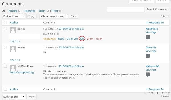WordPress 编辑评论 WordPress 编辑评论